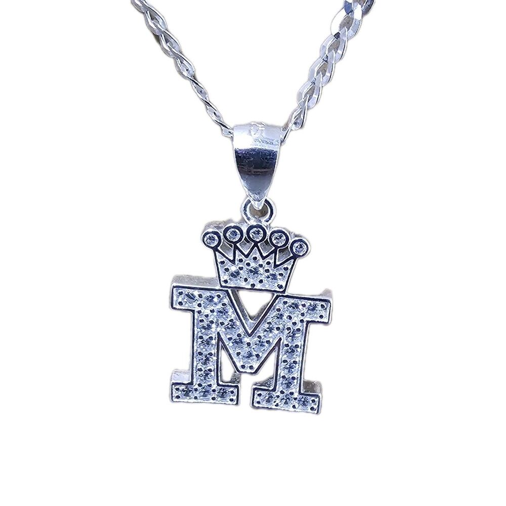 Genuine 925 Sterling Silver Initial  Pendant M  Necklace Men's Women's Jewelry